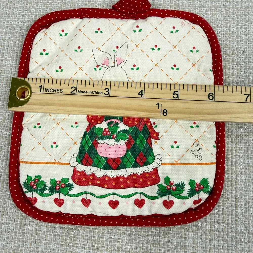 Vintage 1990s CECIL SAYDAH Christmas bunny‎ print Pot Holder